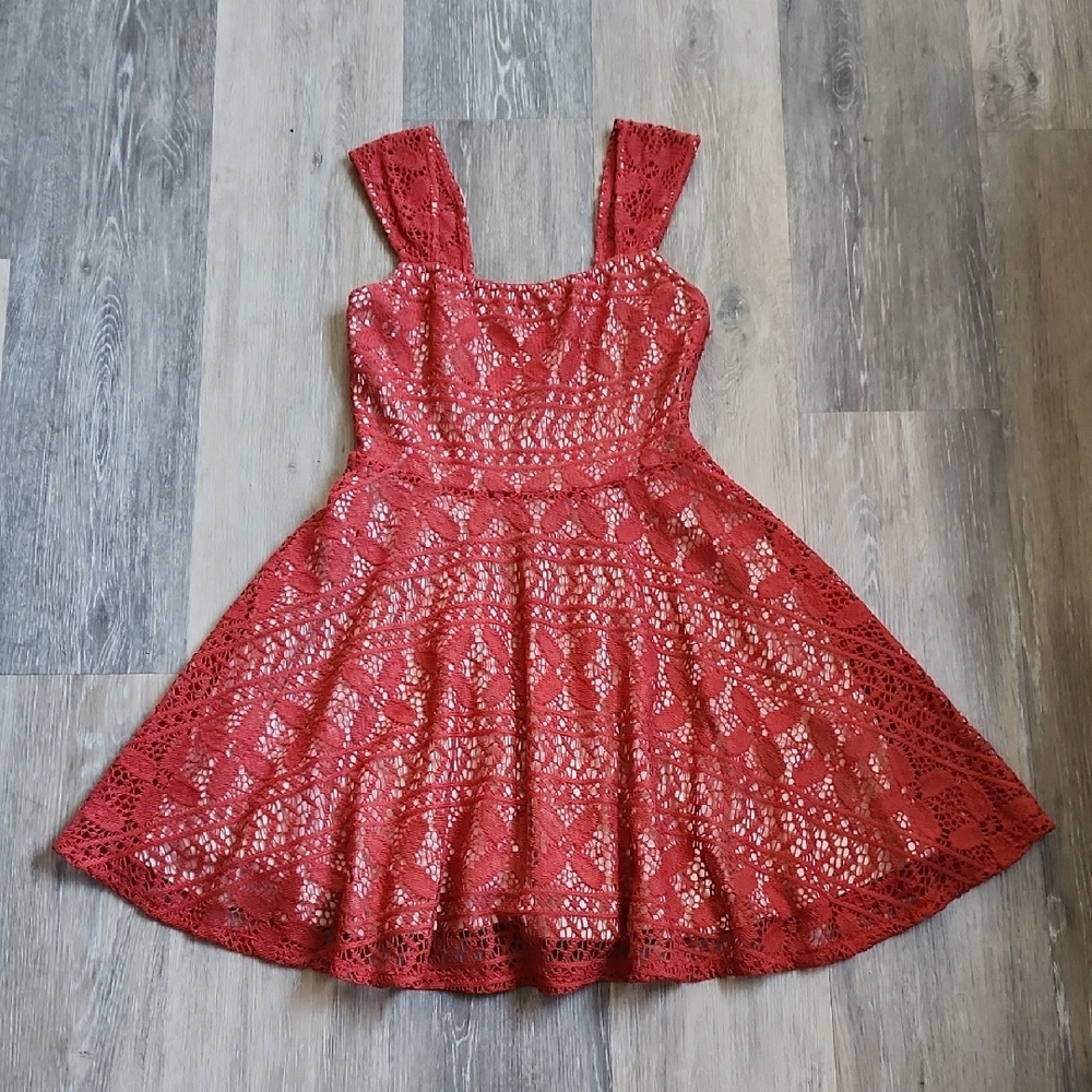 Red Crocheted Sleeveless Dress